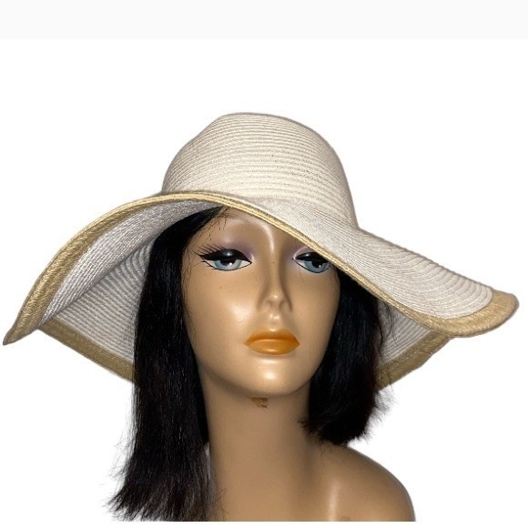 Target Floppy Straw Sun Hat cream tan boarder Summer Beachy Vacation Size OS - Picture 5 of 11